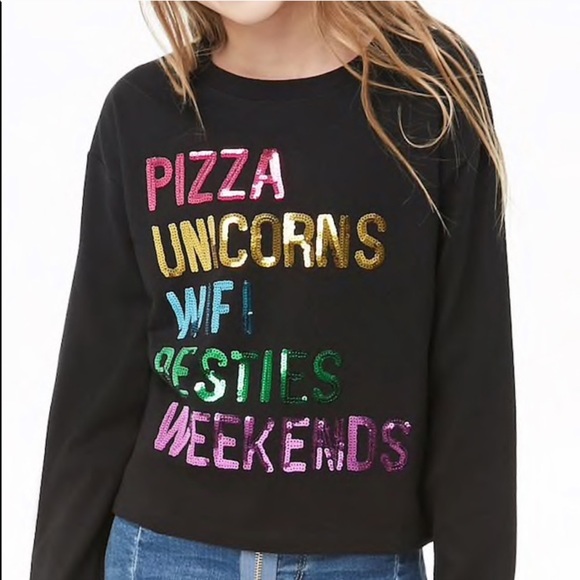 🦄 🍕 Forever 21 Girl’s Comfy Sequin Pullover - Picture 2 of 5